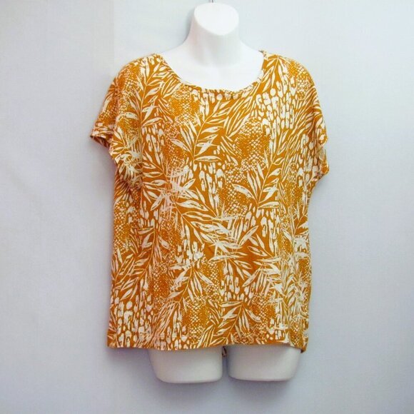 Christian Siriano NY Sz Med 100% Linen Top Iridescent Button Back Yellow White - Picture 2 of 3